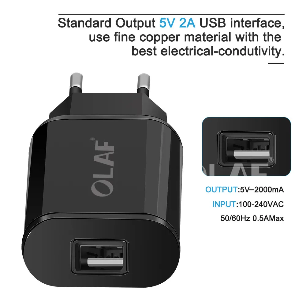 OLAF 5V 2A USB Charger for iPhone X 8 7 iPad Air Fast Wall Charger EU Adapter for Samsung S9 Xiaomi Mi6 Mi5 Mobile Phone Charger (4)