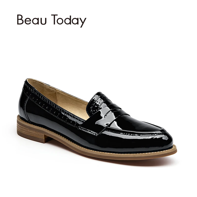 

BeauToday Penny Loafers Women Top Quality Genuine Leather Shoes Patent Cowskin Pointed Toe Moccasin Fashion Ladies Flats 27044