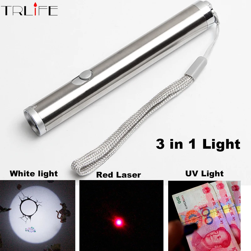 

Mini Portable Aluminium Alloy LED UV/Red Laser/Lighting Flashlight Multifunctional LED Waterproof Powerful LED Flashlight Torch