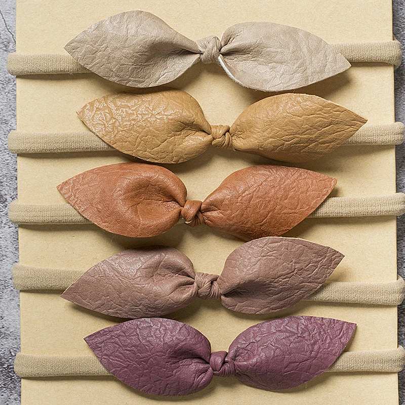 

Pick Your Own Color-tiny Girls Leather Tying Bow Headbands,Nylon Leather Bows Headbands