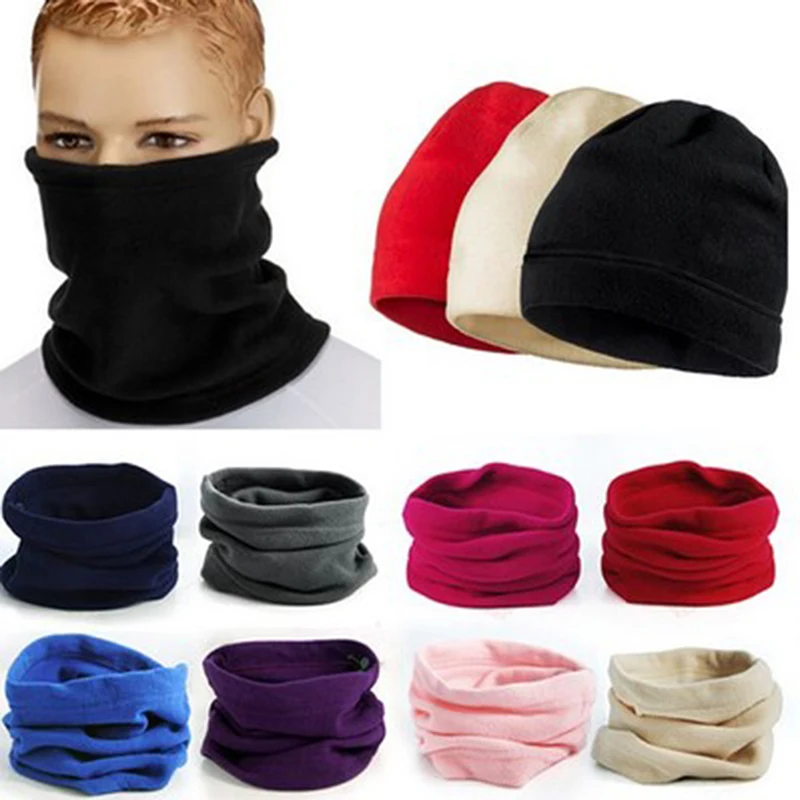 3в1 зимний унисекс женский мужской спортивный термо Флисовый Шарф снуд для шеи теплая маска для лица шапочки шапки