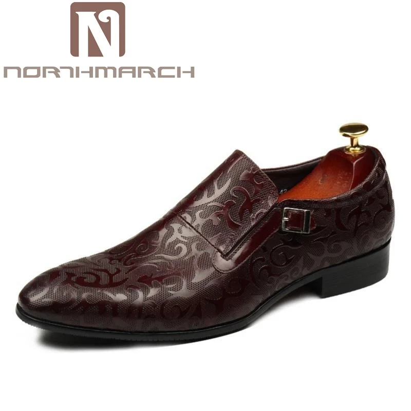 

NORTHMARCH Italian Fashion Breathable Men Black Brown Dress Shoes Genuine Leather Slip On Man Formal Suit Footwear With Buckle