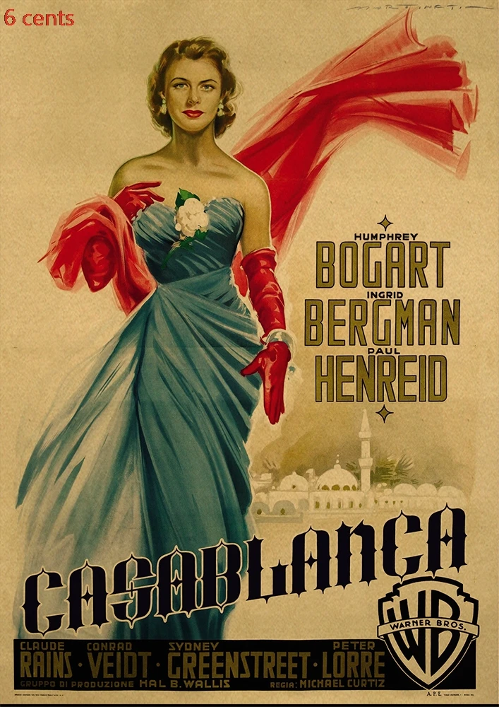 Casablanca Movie Poster, декоративная наклейка, плакат из крафт-бумаги, наклейка на стену, винтажная Наклейка на стену, настенный стикер по фильму