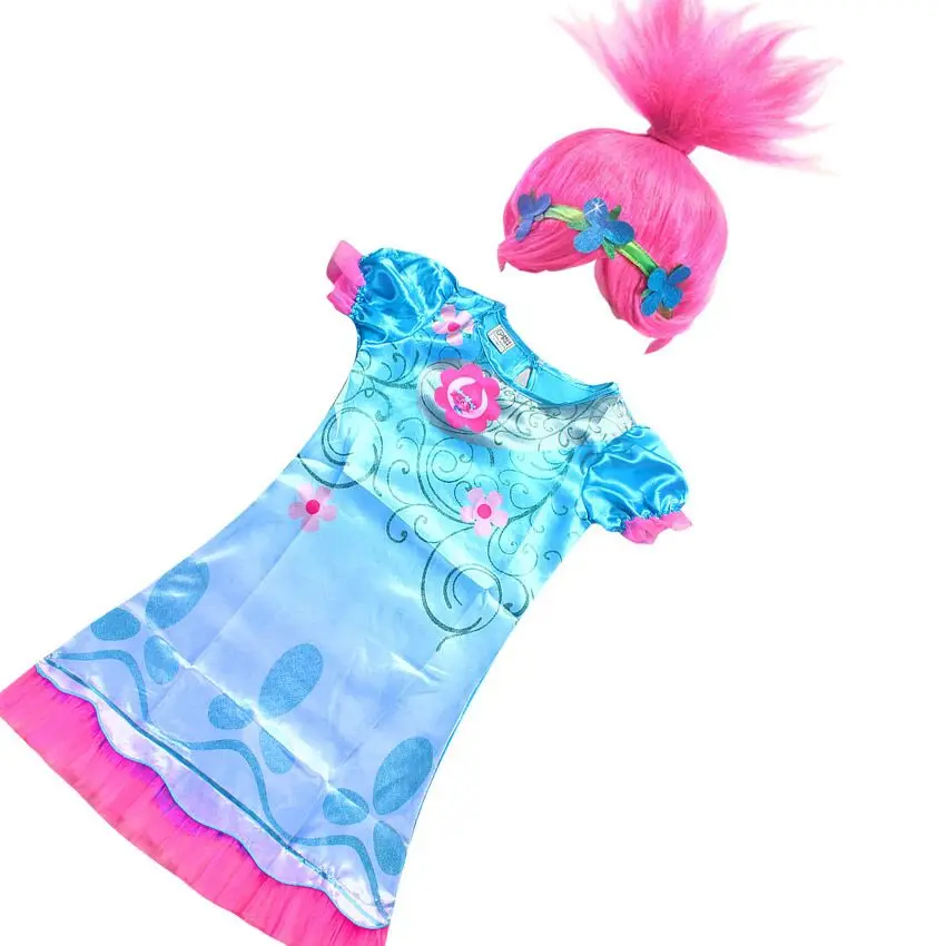 

EMS DHL Free Shipping little girls kids Children Cartoon Poppy dress trolls Costumes Holiday Wear Cosplay