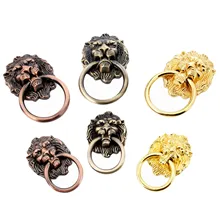 1Pc Antique Furniture Handles Vintage Lion Head Cabinet Knobs and Handles Furniture Door Cabinet Drawer Pull Handle Knob Ring yellow brass chinese vintage lion head furniture door pull handle 190 260mm