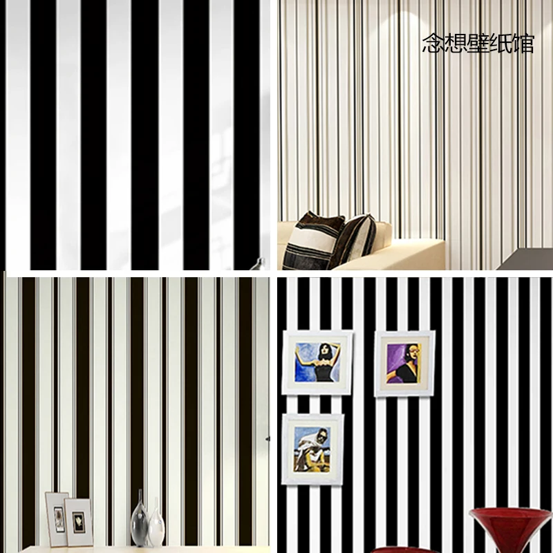 

colors Black white wide vertical striped wall paper TV background wallpaper modern simple bedroom living room restaurant office