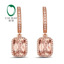 2.95ctw морганит Diamond Drop Длинные висячие серьги реального 14kt розовое золото