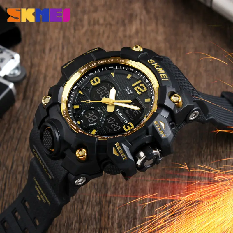 SKMEI Men Sport Watches Digital Chronograph Double Time Alarm Watch 50M Watwrproof EL Light Wristwatches Relogio Masculino 1155B