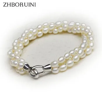 

ZHBORUINI 2019 Charm Bracelet Natural Freshwater Pearl Rice-shaped Pearl Bracelets 925 Sterling Silver Pearl Jewelry For Women