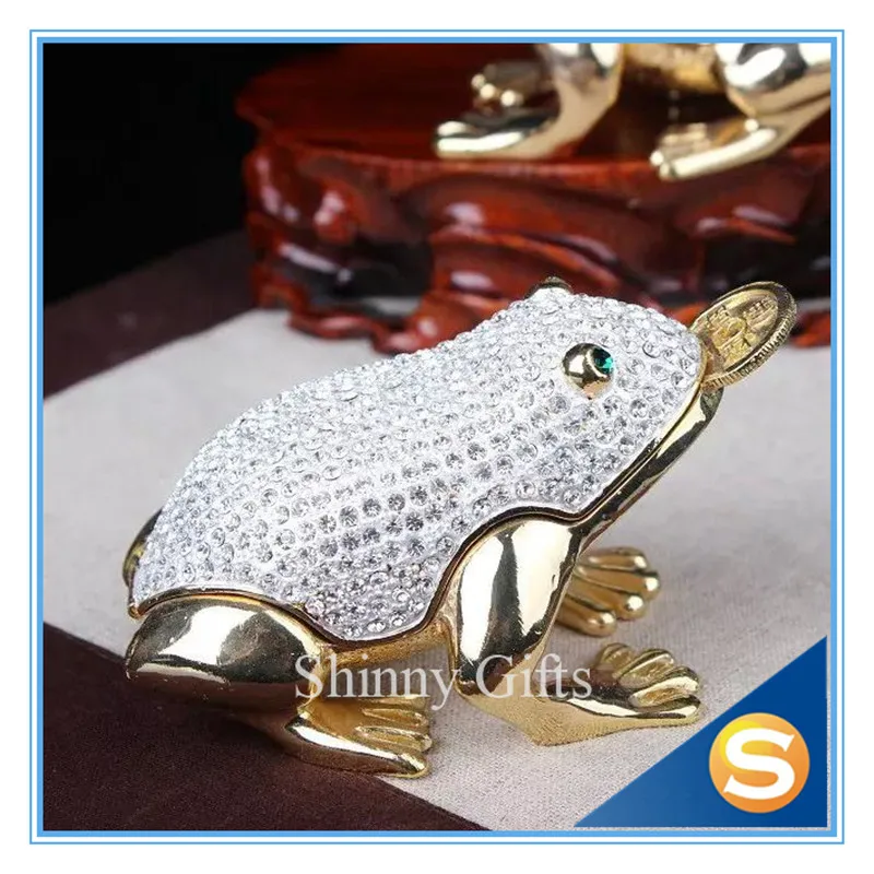 

Feng Shui Frog Toad Trinket Box Jewelry Box with Inlaid Crystal, Pill Box Figurine Toad Statue Figurine metal Craft