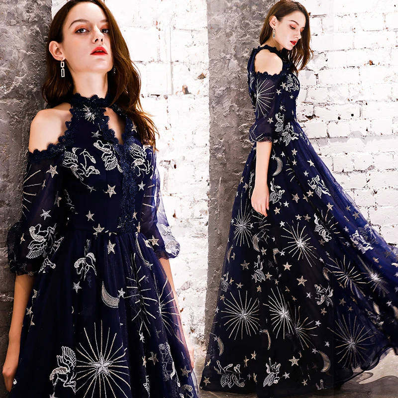 Красота Эмили вечернее платье 2019 длинные кружево до линии формальное платье выпускного вечера V-neckв Пол Вечерние платья robe de soiree