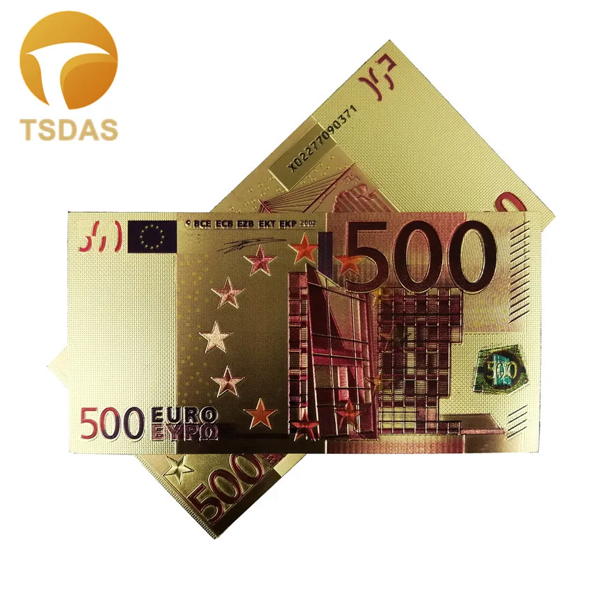 10Pcs/Lot Euro Gold Banknote in Colors 500 Euro Bank Note in 24K Gold