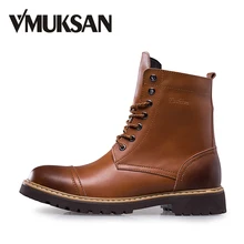 VMUKSAN/высококачественные мужские мотоциклетные ботинки; коллекция года; классические винтажные военные ботинки; Лидер продаж; Мужская зимняя обувь из спилка на меху