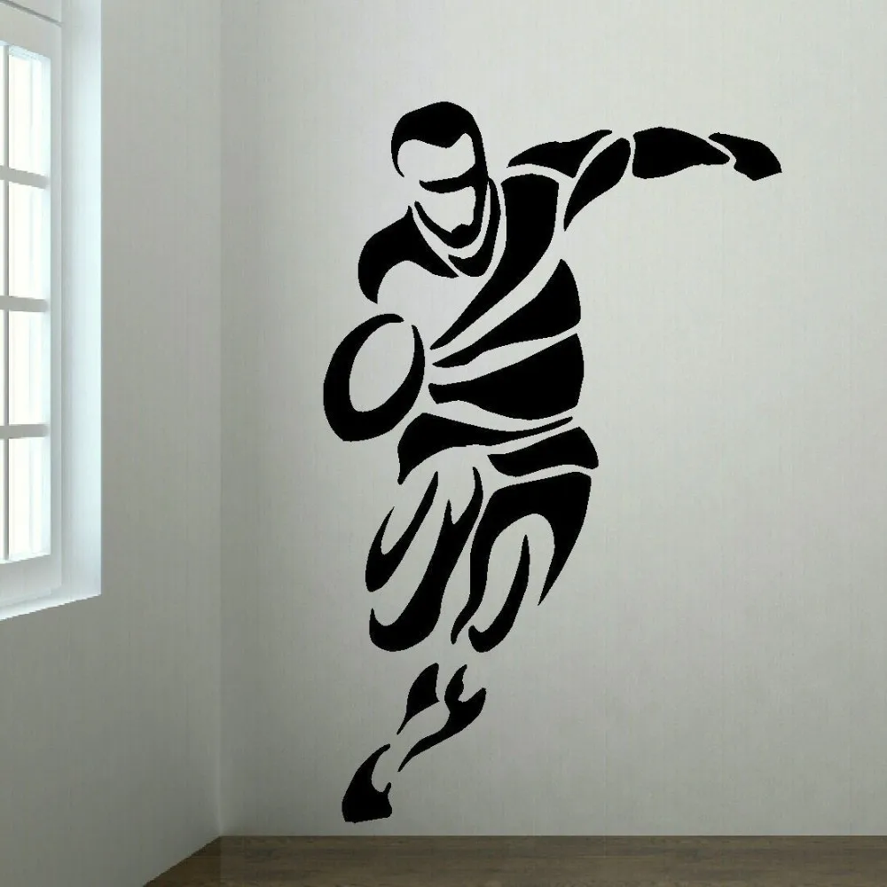 Huge 3D Rugby Ball Crashing through wall View Wall Sticker Mural Decal Film 101 