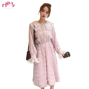 

Korean Style Women Sweet Dress Tassel Lace Patchwork Doll Collar Princess Party Dress Long Sleeve Knee-length A-line Dresses