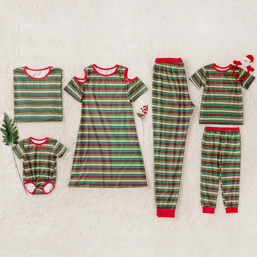 

PatPat Spring and Summer Fun Leisure and Comfortable Classic Variegated Stripes Christmas Style Family Pajamas Set