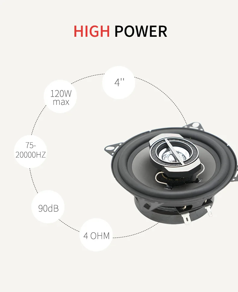 4 ''2-полосная 2 шт. 4 дюйма 120 Вт автомобиля HiFi коаксиальный Динамик набор автомобиля Электрический дверной замок Авто Аудио Стерео полный диапазон частот Динамик для автомобилей