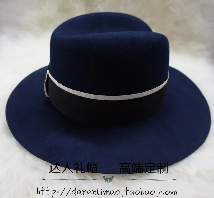 Модная фетра m Темно синяя шерсть tyranids fedoras черная лента женская шляпа|female hat|fedora