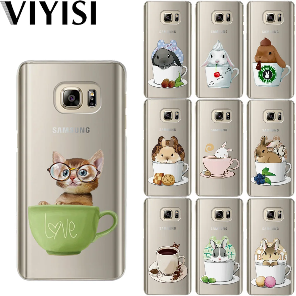 

VIYISI For Samsung Galaxy s8 A5 2017 Case S9 Plus Phone case Cover J7 J5 J3 A5 A3 2015 2016 2017 S6 S7 Edge Teacup Rabbit Fundas