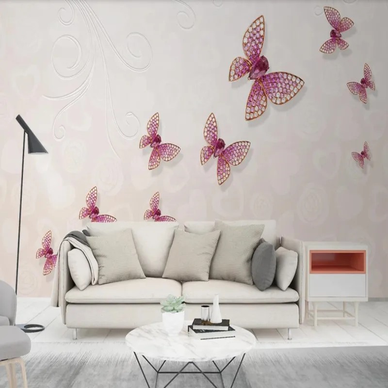 

Stylish minimalist beige butterfly group stereo flower TV background wall