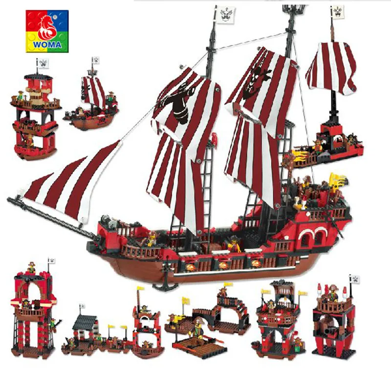 

Pirates Castle Educational Building Blocks Toys For Children Gift Caribbean Ship Heroes knight Weapon Compatible with legoe