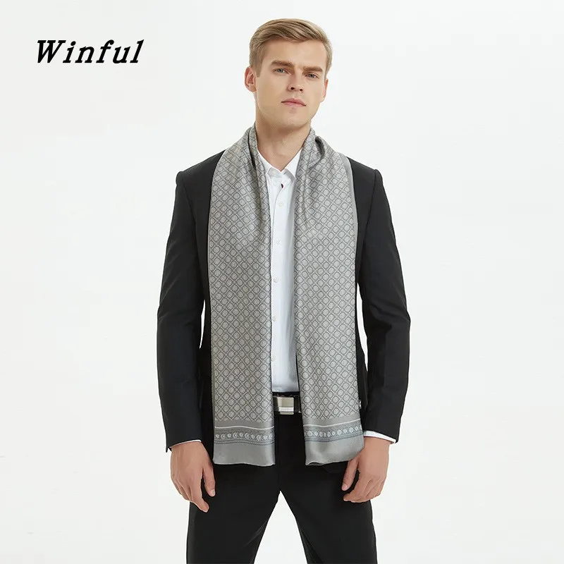 

Winful Men 2020 Autumn Winter Vintage Luxury Scarf Men's Print Imitation Silk Scarf Business Casual Scarves High Quality