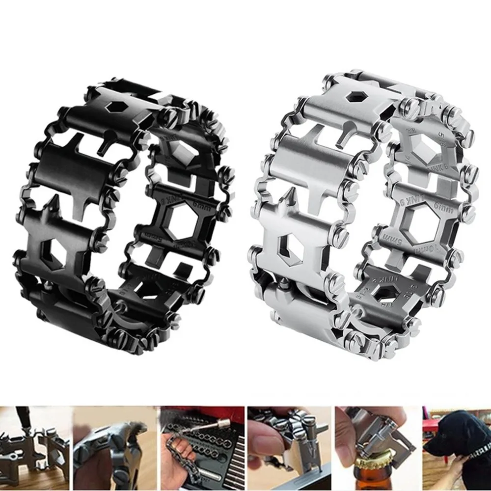

Tread Multifunction Stainless Steel Wear Bracelet Strap Tool Screwdriver 29 Tools Outdoor Bolt Driver Tools Kit