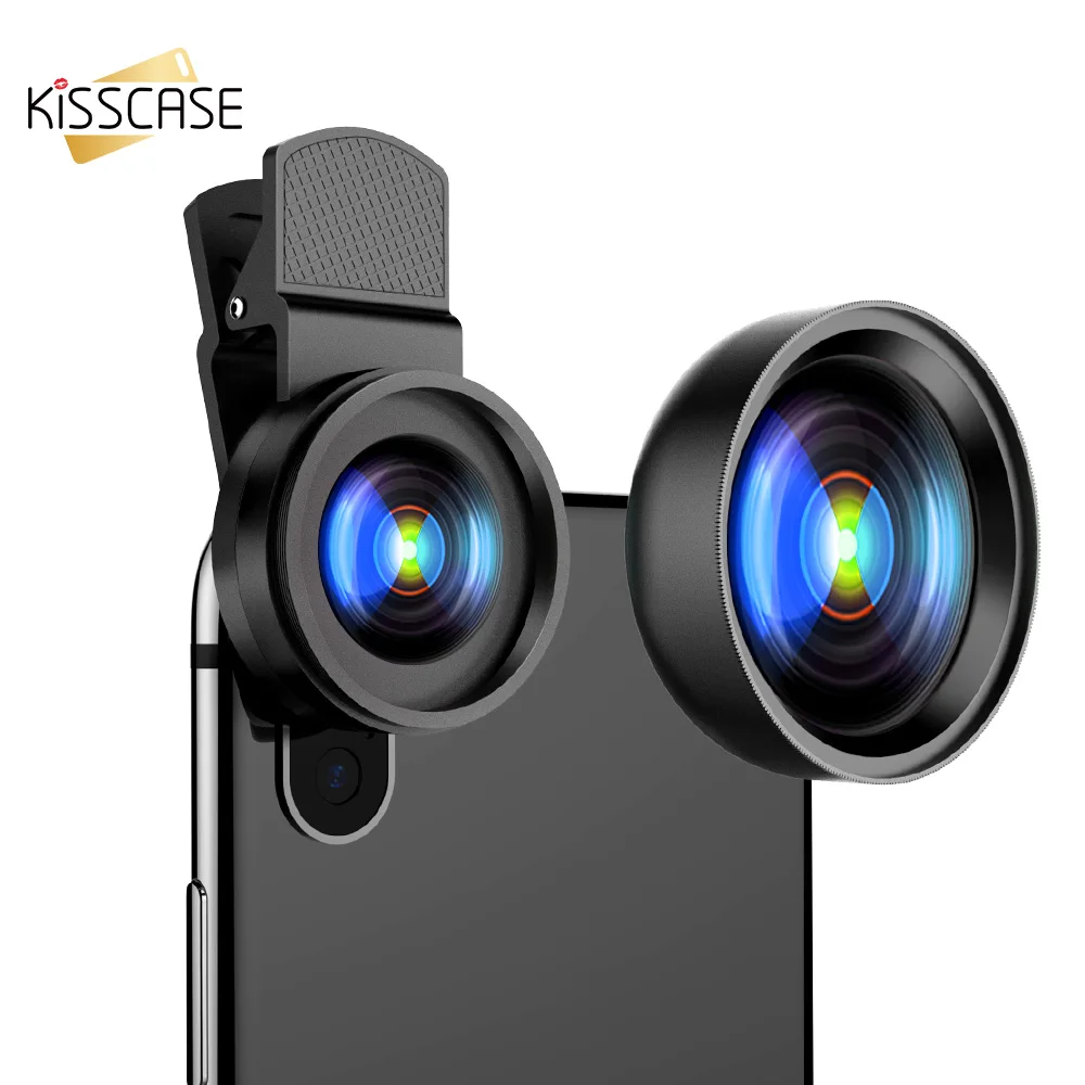 KISSCASE المحمولة العدسات الهاتف العالمي عدسة عين السمكة ل فون X 8 7 2 في 1 الهاتف المحمول Lentes ل العالمي الذكية الأجهزة