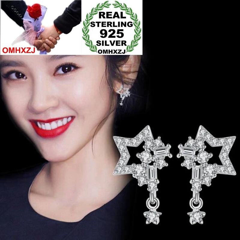 

OMH Wholesale Sweet Fashion Wild For Woman Girl Wedding Gift Hollow Pentagram Zircon 925 Sterling Silver Stud Earrings YS338