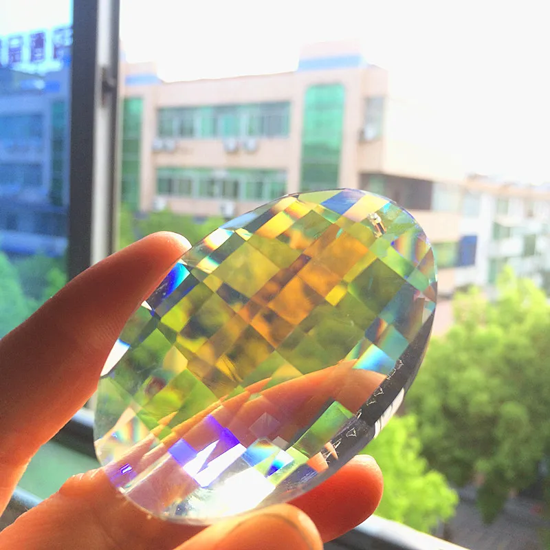 20pcs/lot 63mm K9 Crystal Clear AB Faceted Egg ShapeChandelier Double-deck Drops Pendant Cristal Prisms Curtain Window Suncatch