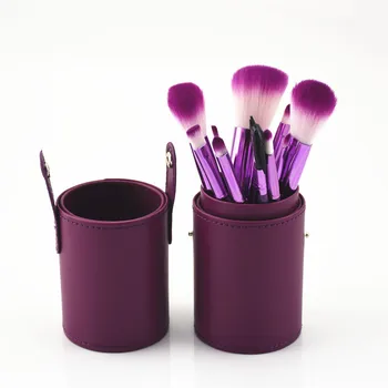 

12 pcs PU Drum Brush Bag Makeup Set Blush Brush Purple Makeup Brush Set Makeup Tool