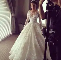 Vestido De Noiva халат de mariée 2018 новый сексуальный линии с кружевной аппликацией одежда с длинным рукавом свадебное платье для матери невесты