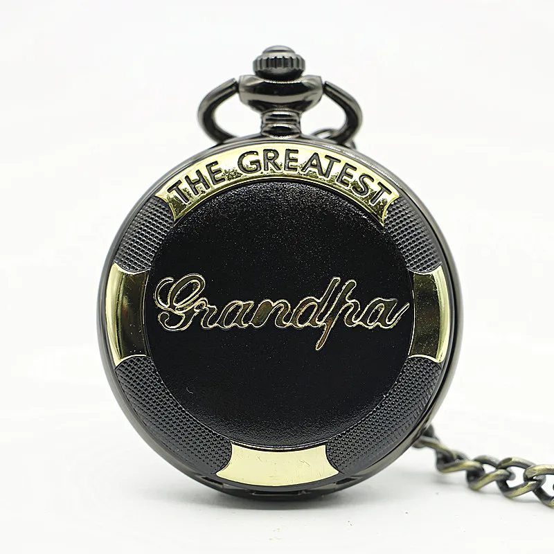 Черный дедушка кварцевые карманные часы для отца подарки с цепочкой Прямая доставка # WP4006