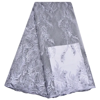 

Nigeria Wedding Dress Lace Fabric With Stones High Quality Fashion African French Net Lace Fabric 5 Yards 1194