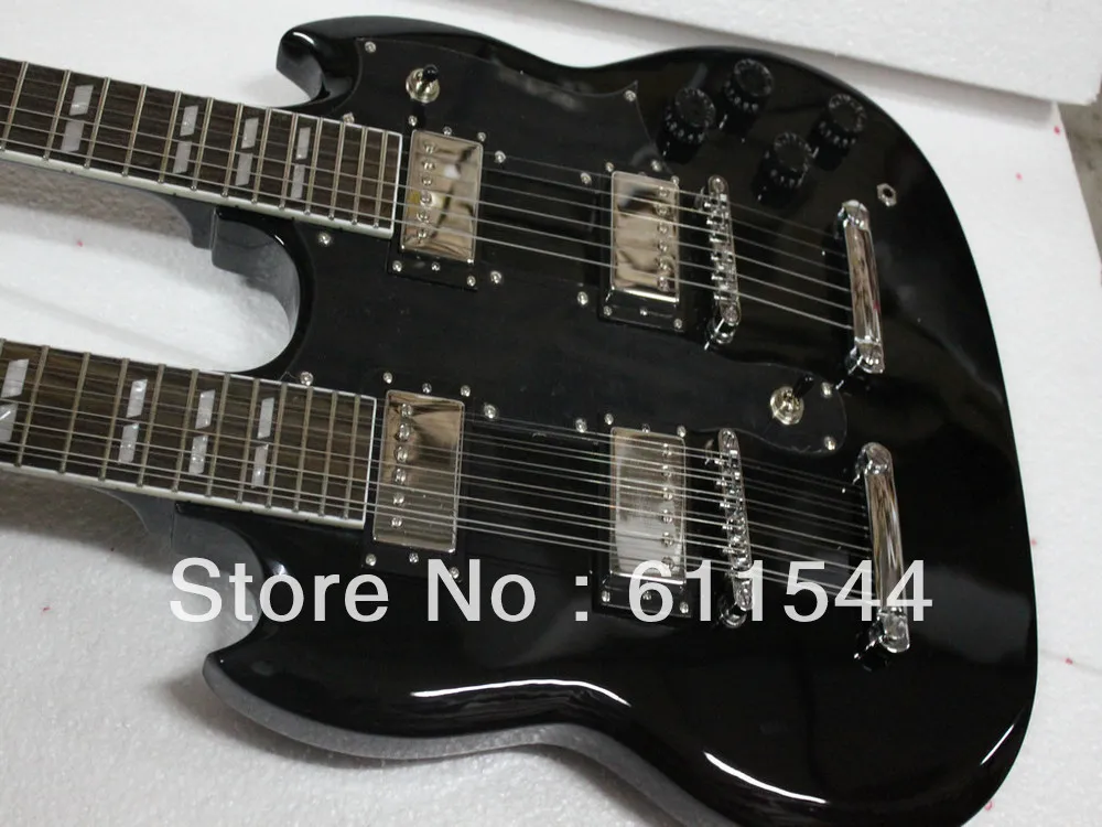 

Newest Black Double Neck Electric Guitar 6/12 strings Wholesale OEM Best