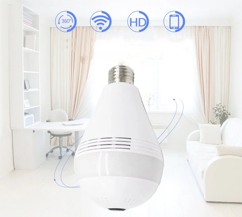 Smart PIR Motion LED WIFI Bulb with 360 Degree Wireless IP Camera Night Vision 2-way Audio TF Card Recording for Home Business