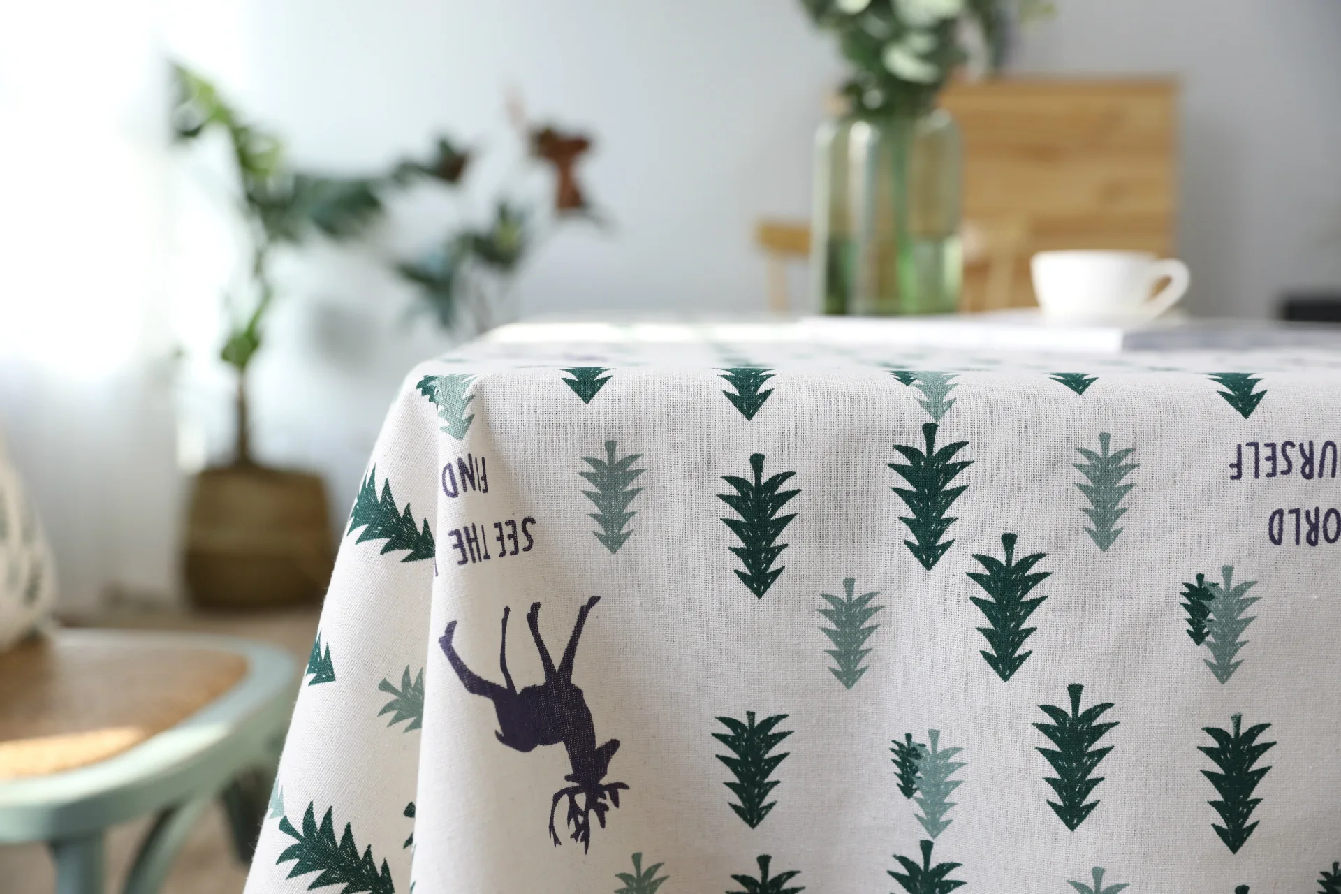 Christmas Tablecloth Christmas Tree and Deer Linen and Cotton Fresh