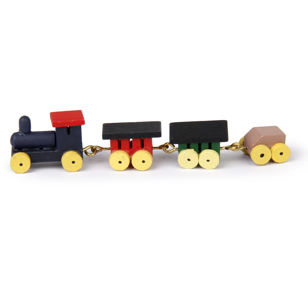 Cute 1/12 Dollhouse Miniature Painted Wooden Toy Train Set And Carriages Gift 