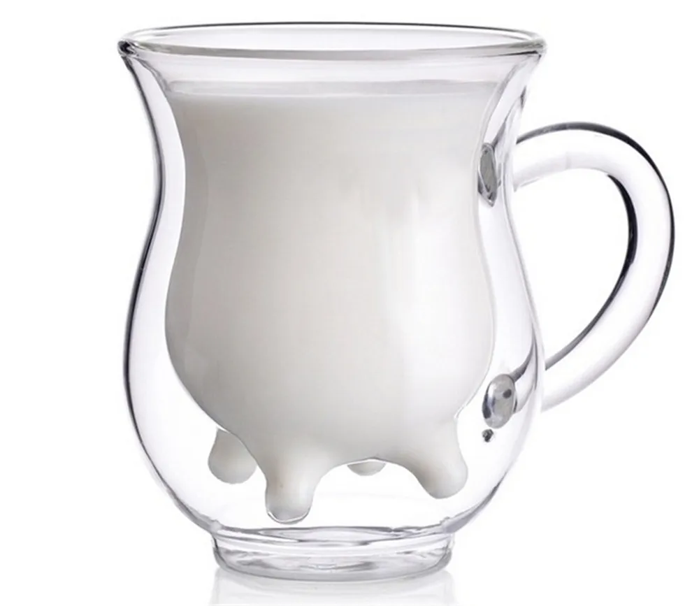 Milk Cups Transparent Creative Cow Milk Glass Mugs Double Layer Heat