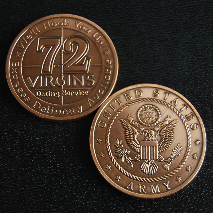 

Free Shipping 6pcs/lot,U.S. Army / 72 Virgins - Bronze Challenge Coin
