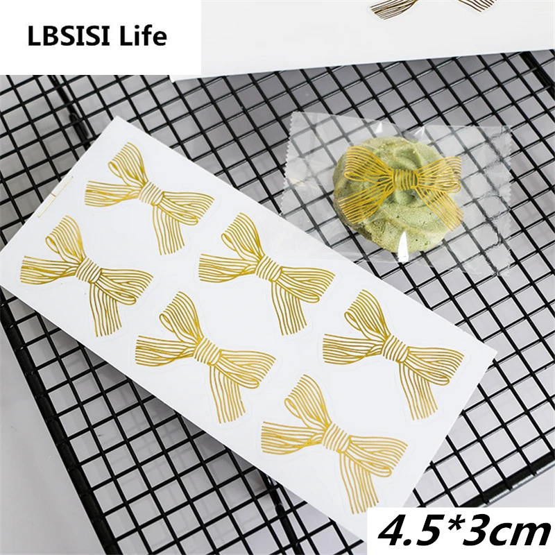 

120pcs Gold Clear Bow-knot Seal Sticker Tags For Gift Packing Bag Box Home Wedding Birthday Decorative Self Adhesive Sticker