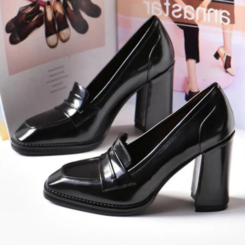 FSJ/Модная Новинка; брендовые осенние женские лоферы из лакированной кожи на квадратном каблуке; Цвет черный, бордовый; модельная повседневная обувь