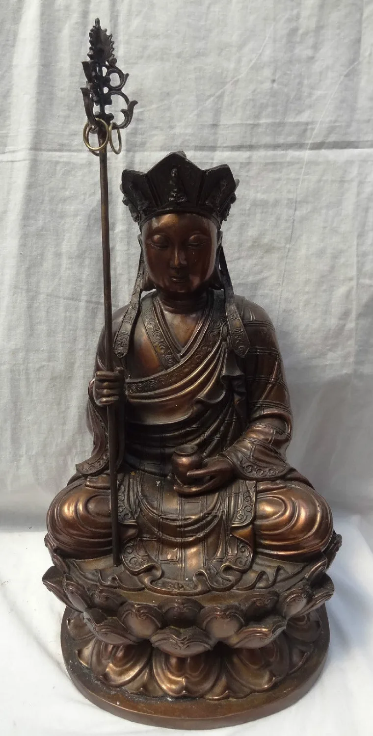 

shitou 001777 16" Chinese Bronze Tang Seng XuanZang Priest Monk Ksitigarbha Buddha Statue