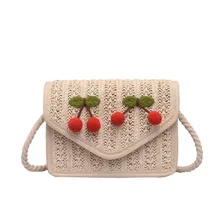 Women Boho Exotic Floral Straw Beach Messenger Bag Weave Cloth Handbag Tote Bag Ladies Hand-woven bag Smart Wallet