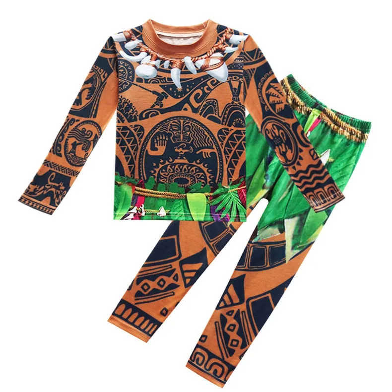 

European and American style Moana cosplay Maui home children clothing set long-sleeved round neck cartoon print boy pajamas sets
