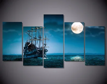 

5Piece Wall Art Painting Canvas HD Printed Fantasy Ship Boat Poster Prints Modular Wall Picture For Home Decor Quadro Unframed