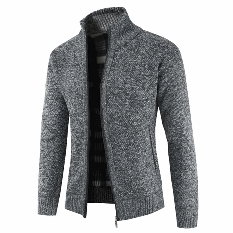 Man Autumn Winter Clothing M-3XL Plus Size Zipper Knitted Sweaters Male Long Sleeve Stand Collar Cardigan Jacket Coat Outwear