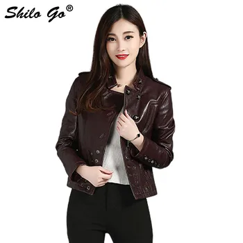 

SHILO GO Leather Jacket Womens Autumn Fashion sheepskin genuine leather Jacket lapel double breasted hollowed metal rivet waist