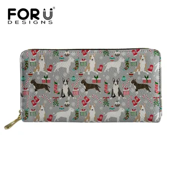 

FORUDESIGNS Women Wallets and Purse Christmas Bull Terrier Print Clutch Handbag Large Capacity Female Credit Card Cardholders