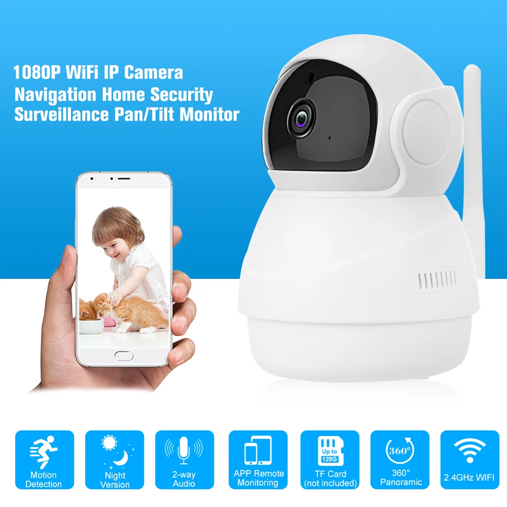 

1080P WiFi IP Camera Wireless Indoor Camera Night Vision Motion Detection 2Way Audio 360Degree Panoramic Navigation Surveillance